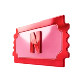 3D red ticket icon with “N” Netflix logo
