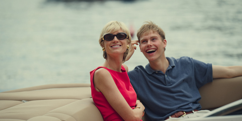 Red dress and gold earrings 