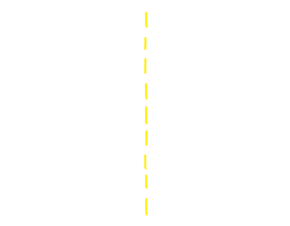 Yellow dashed line vertically centered on a black background, resembling a road lane divider and suggesting a transportation or street environment. No other objects or features visible in the setting.