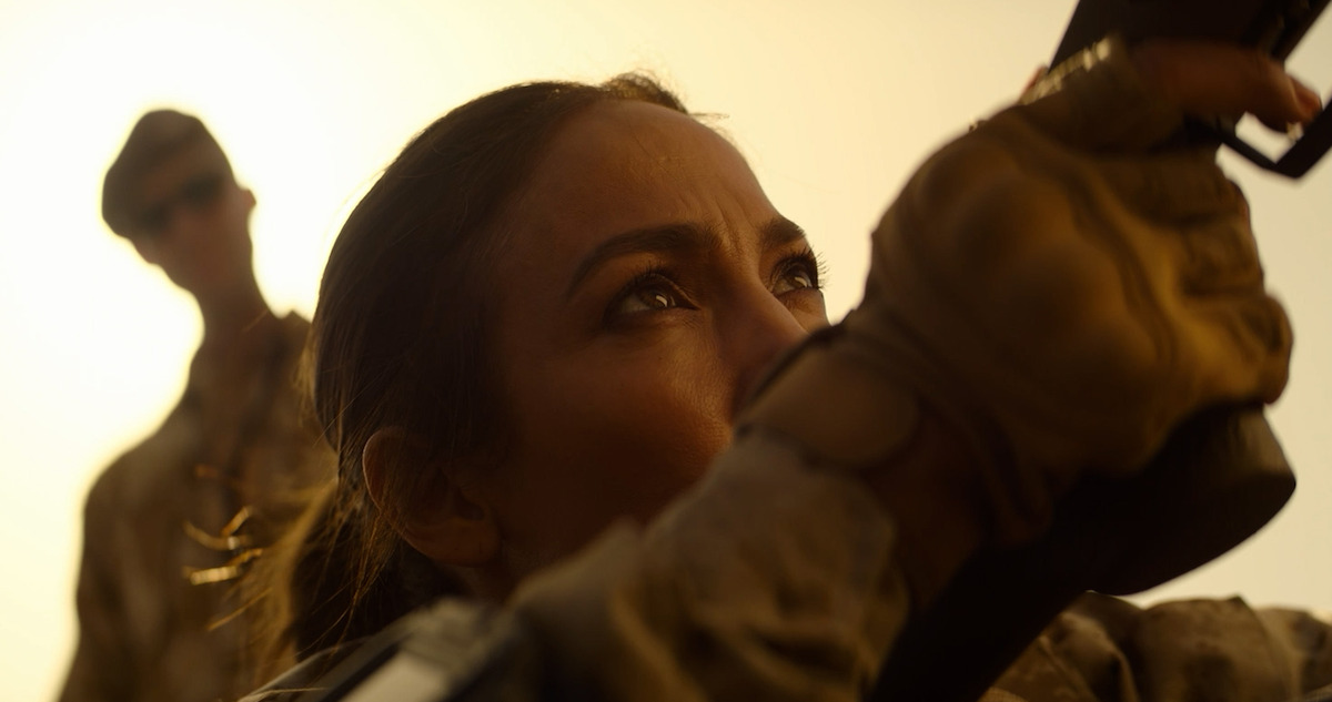 Jennifer Lopez aims a sniper rifle in a still from 'The Mother.'