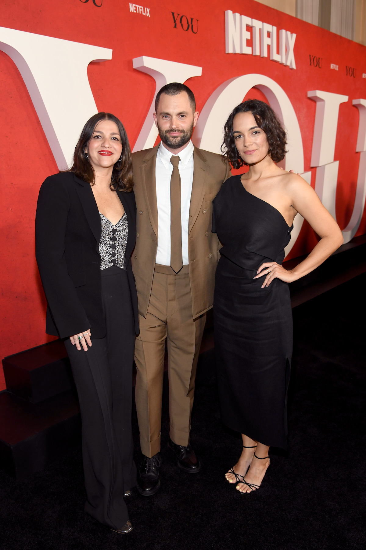 Nava Kavelin, Penn Badgley, and Sophie Ansari attend the You Season 5 NYC Special Screening at the Paris Theater on April 23, 2025 in New York City.