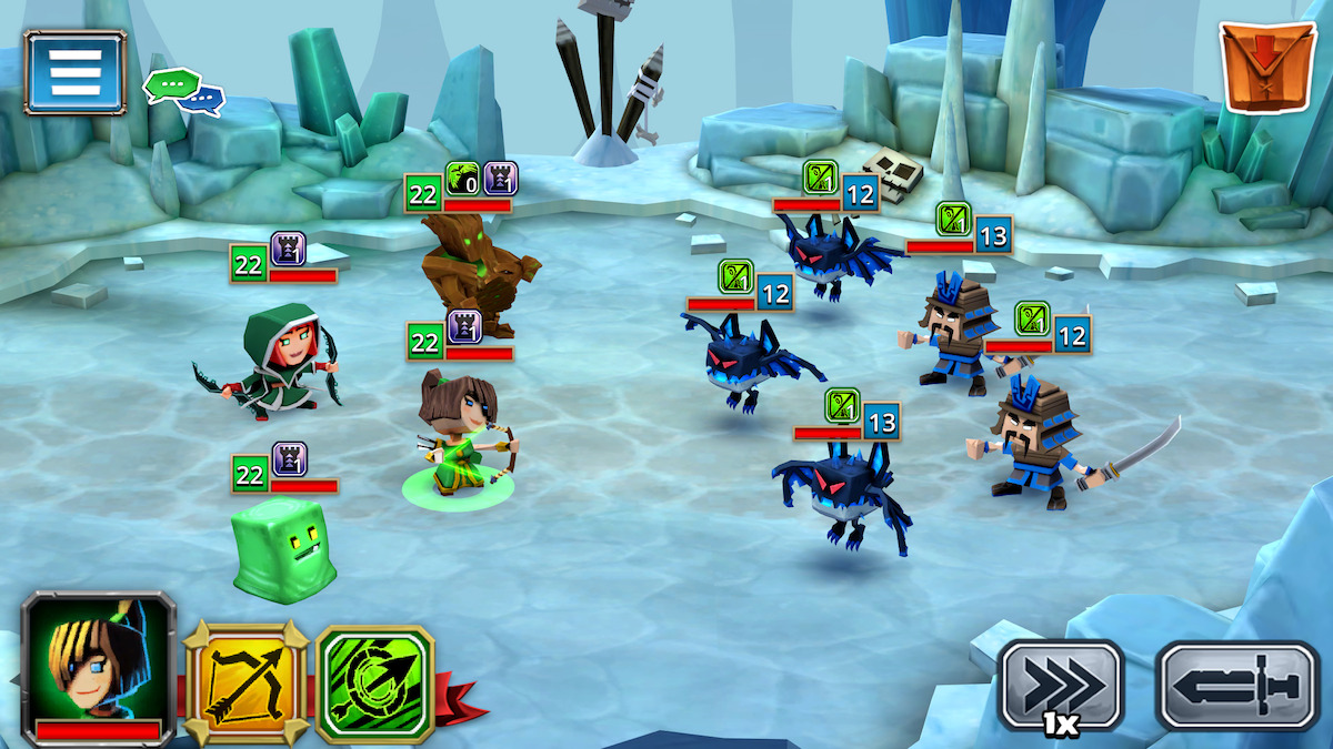 Two teams of fighters fight against each other in an icy arena.