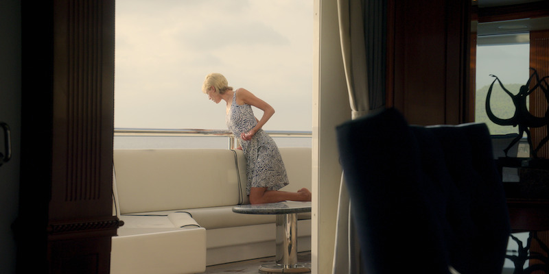 Blue and white swimsuit with sarong