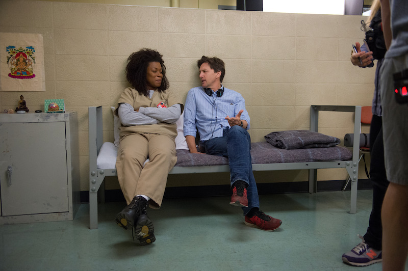 (L to R) Lorraine Toussaint as Yvonne "Vee", Andrew McCarthy (Director) on the set of Orange Is The New Black Season 2.