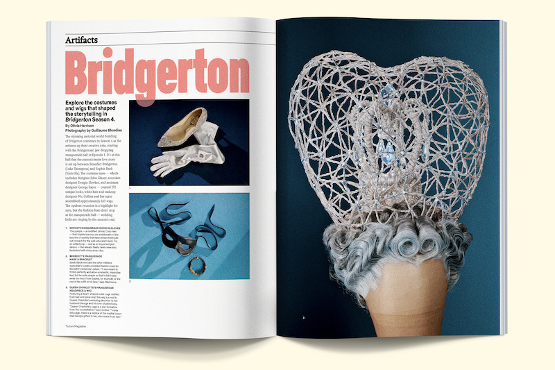 Spread on the costumes & wigs of Bridgerton Season 4