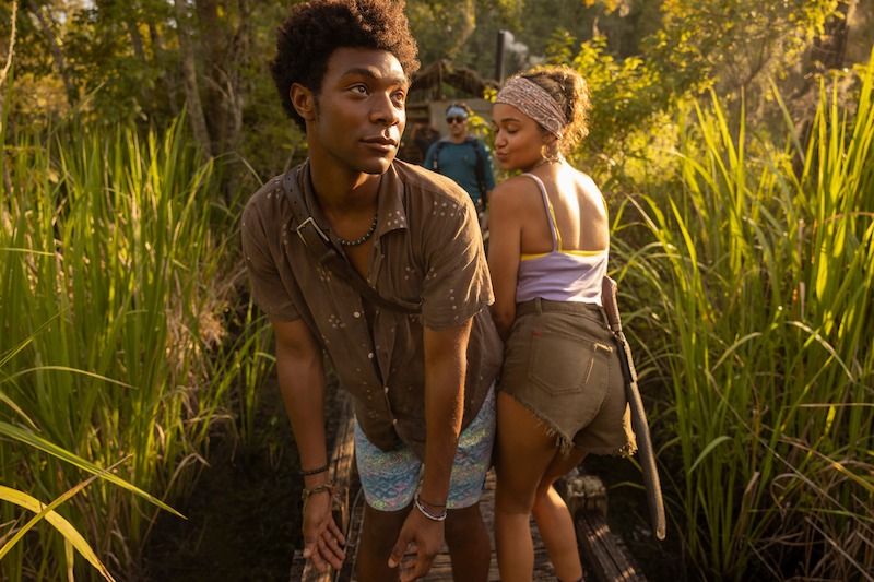 Jonathan Daviss as Pope and Madison Bailey as Kiara in Outer Banks Season 3 Behind-the-Scenes Photo Gallery