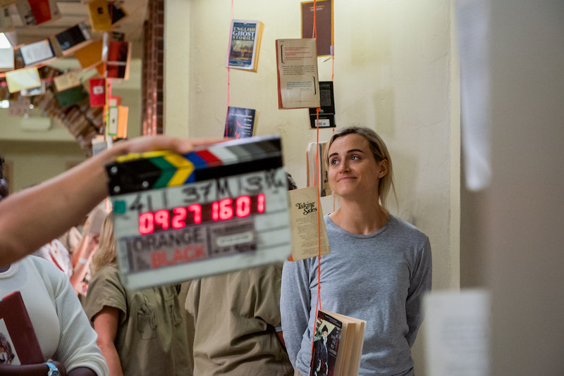 (L to R) Danielle Brooks as Tasha "Taystee", Taylor Schilling as Piper on the set of Orange Is The New Black Season 5.