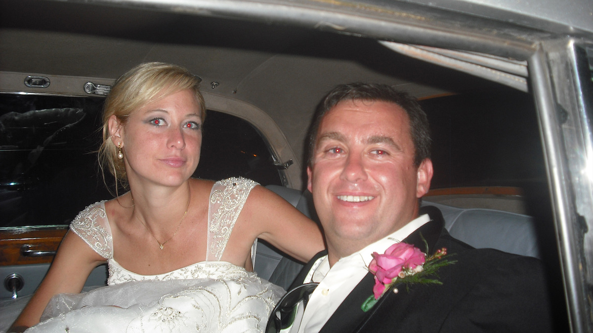 Molly Martens Corbett and Jason Corbett inside of a car on their wedding night.
