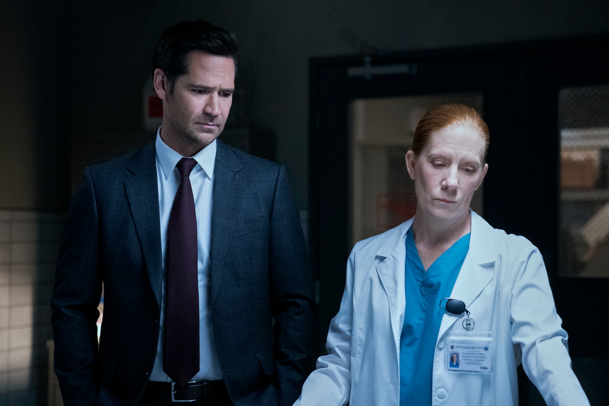 Manuel Garcia-Rulfo as Mickey Haller and Nancy Lantis as medical examiner in ‘The Lincoln Lawyer’ Season 2