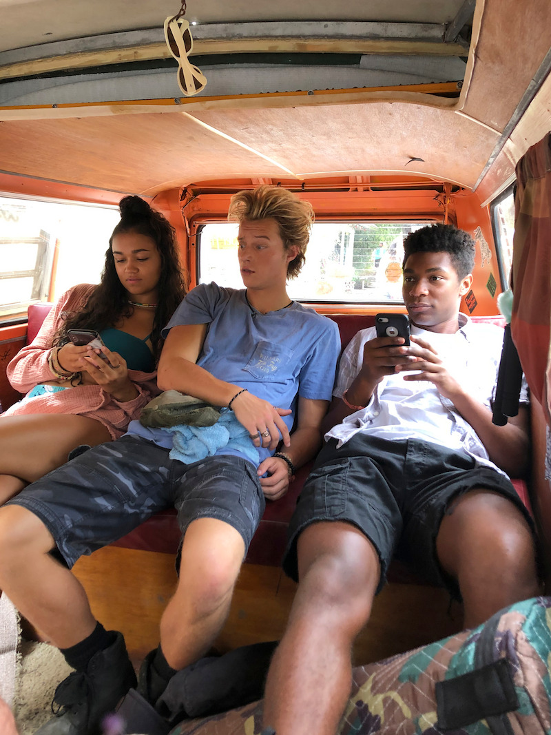 Madison Bailey, Rudy Pankow and Jonathan Daviss in Outer Banks Season 1 Behind-the-Scenes Photo Gallery.