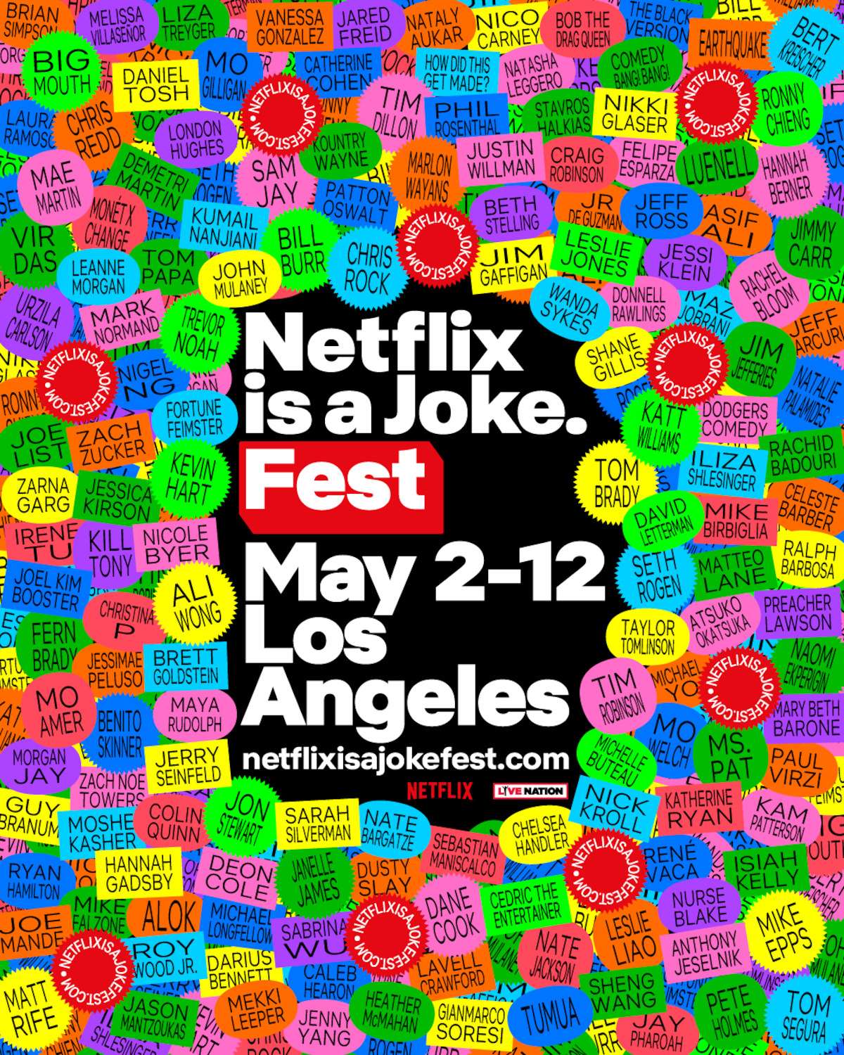 Netflix is a joke key art with a full list of names of the comedians and performers who will appear at the event.