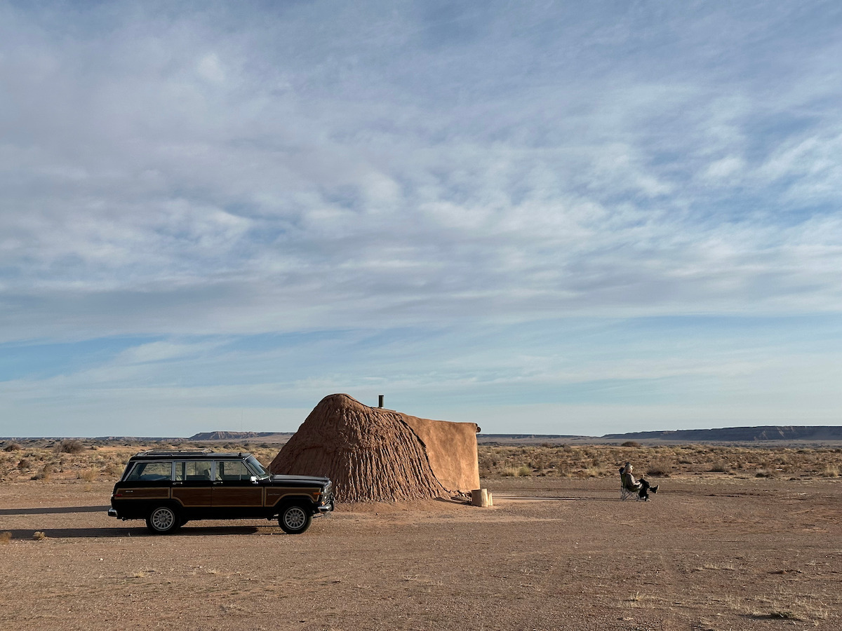 On the road again. Harper Steele's station wagon sits parked next to a pile of dirt.