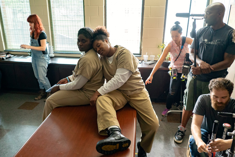 Danielle Brooks as Tasha "Taystee" (Left) on the set of Orange Is The New Black Season 5.