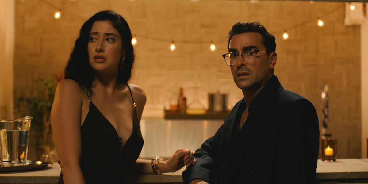 Taylor Ortega and Dan Levy in a scene from Big Mistakes.