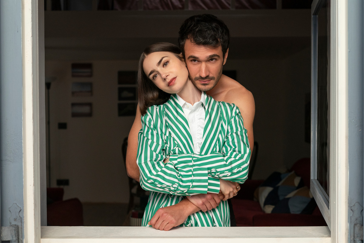 Lily Collins as Emily and Eugenio Franceschini as Marcello in ‘Emily in Paris’ Season 5.