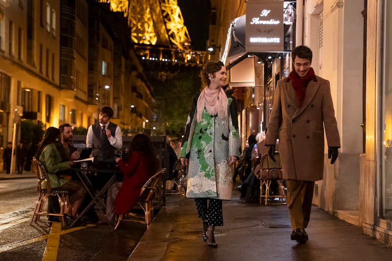 Lily Collins as Emily, Eugenio Franceschini as Marcello  in Season 4 of 'Emily in Paris'