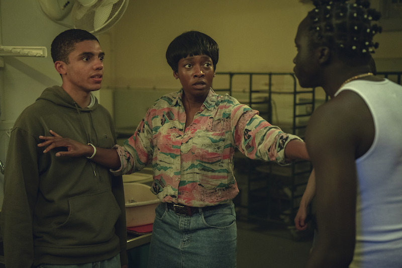 Jay Lycurgo as Shy, Simbiatu Ajikawo as Shola in 'Steve.'