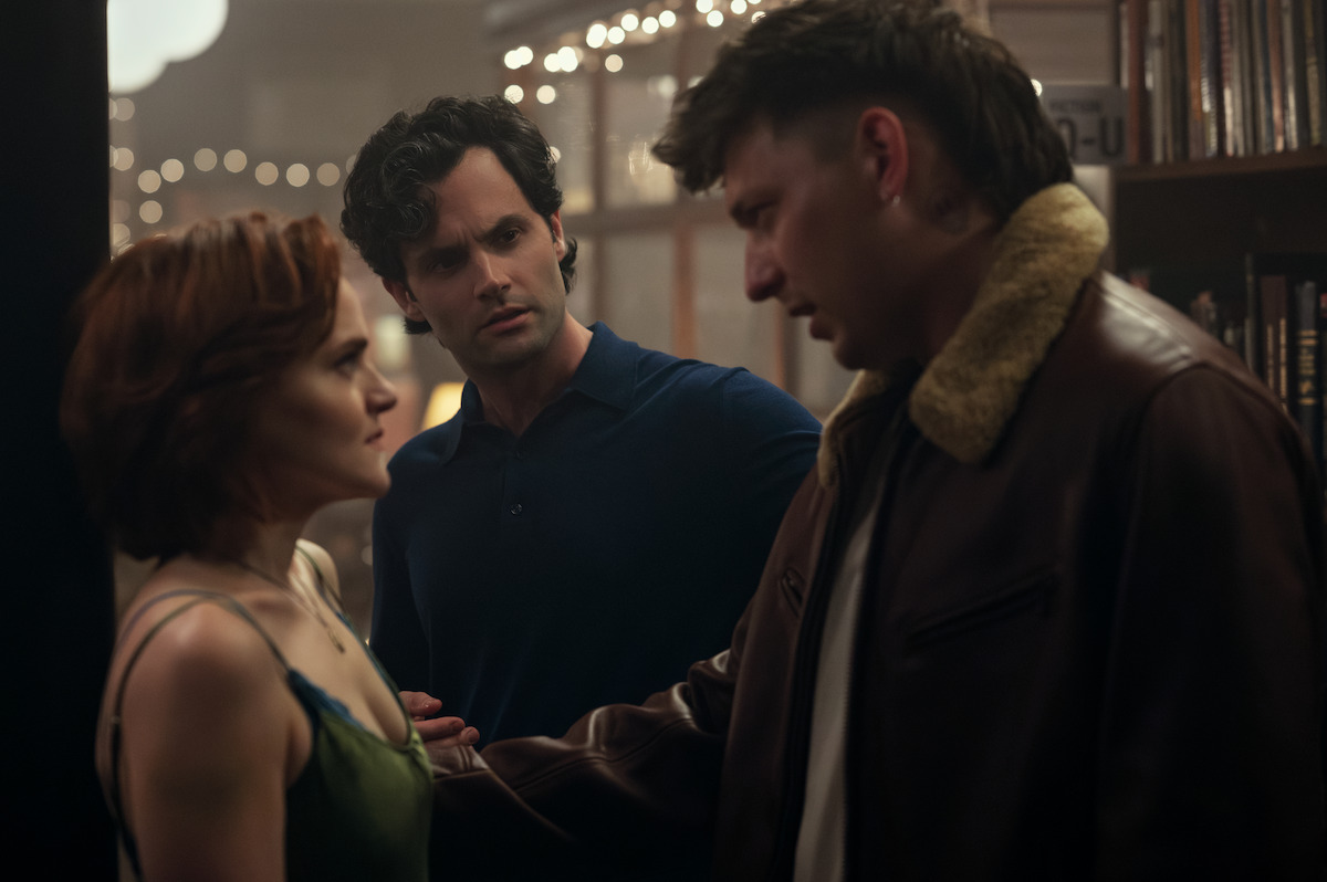Madeline Brewer as Bronte, Penn Badgley as Joe Goldberg, Tom Francis as Clayton in ‘You.’