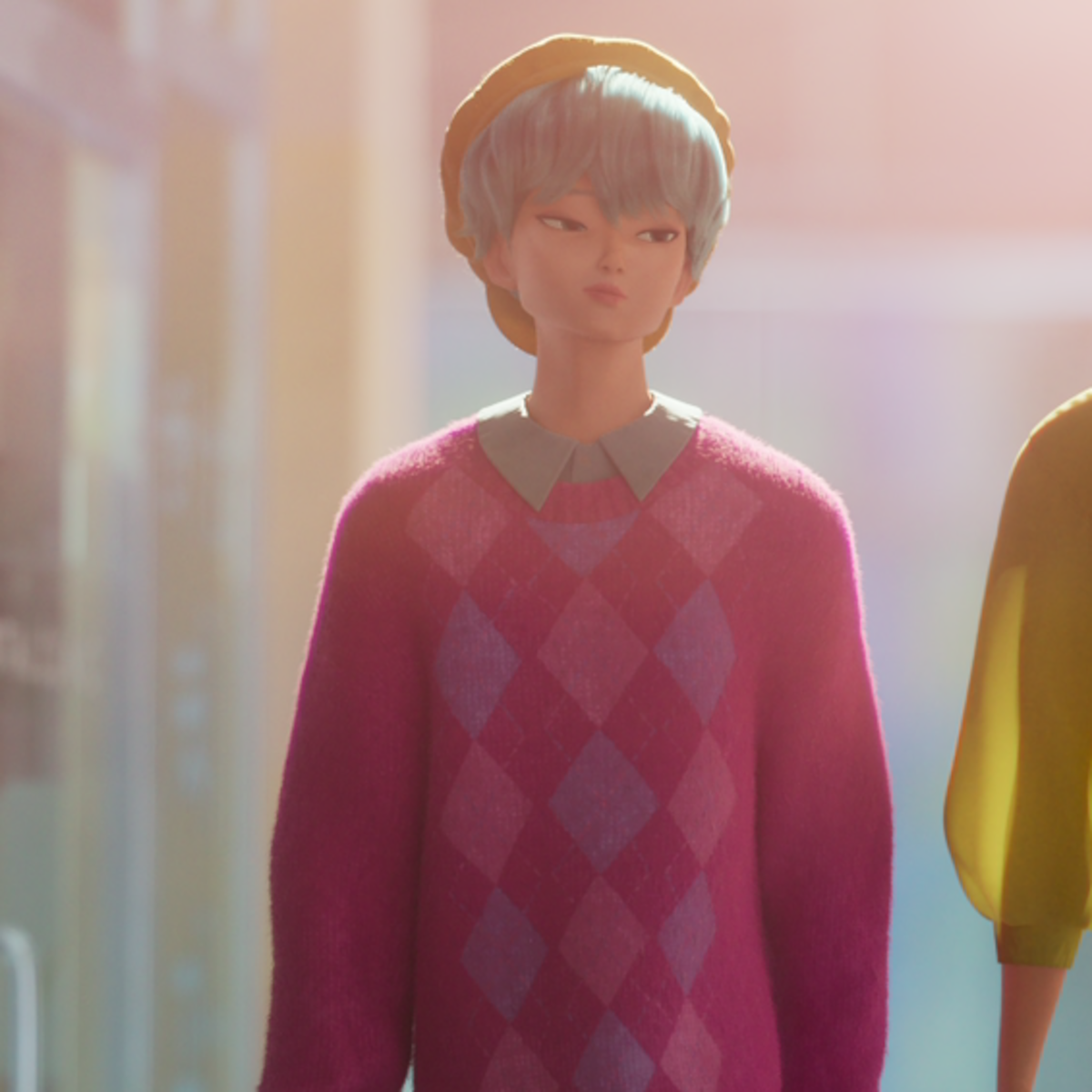 Baby Saja wears a pink argyle sweater in ‘Kpop Demon Hunters.’
