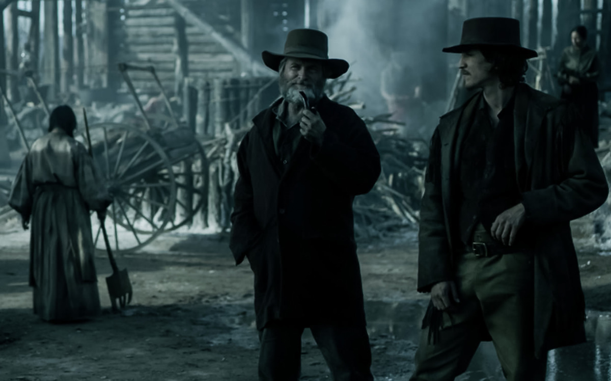 Shea Whigham as Jim Bridger and Nick Hargrove as Cottrell in ‘American Primeval’.