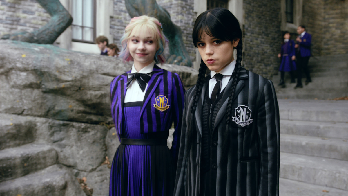 Emma Myers as Enid Sinclair and Jenna Ortega as Wednesday Addams in 'Wednesday' Season 2.