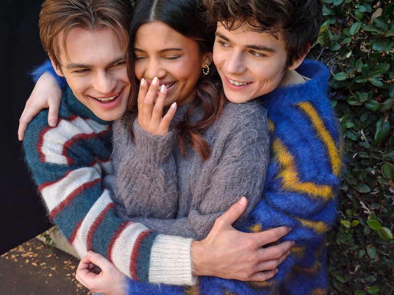 Noah LaLonde, Nikki Rodriguez, and Ashby Gentry wear fuzzy sweaters for ‘My Life with the Walter Boys’