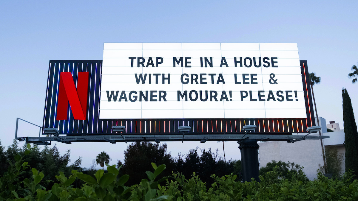 The Last House Sunset Marquee ‘ Trap me in a house with Greta Lee & Wagner Moura! Please!’