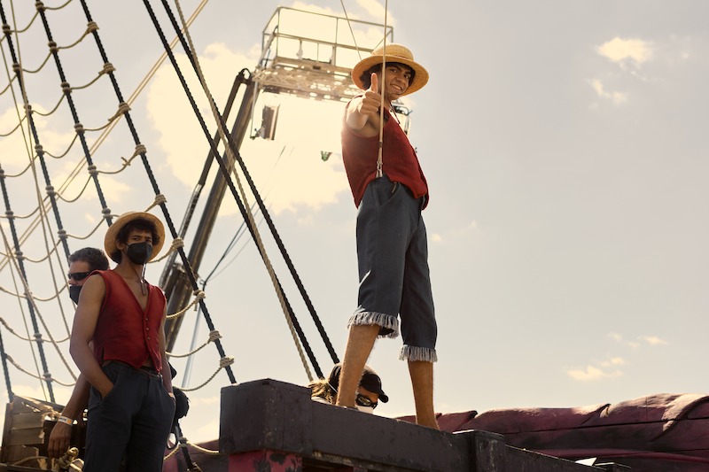 Stunt double Cameron Groep and Iñaki Godoy as Monkey D. Luffy work together on set of Season 1 of 'One Piece.'