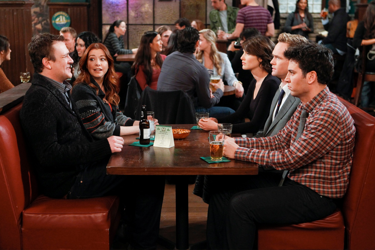 Marshall (Jason Segel), Lily (Alyson Hannigan), Robin, (Cobie Smulders), Barney (Neil Patrick Harris), and Ted (Josh Radnor), still holding court in their usual booth at Maclaren's on the 150th episode of ‘How I Met Your Mother’.