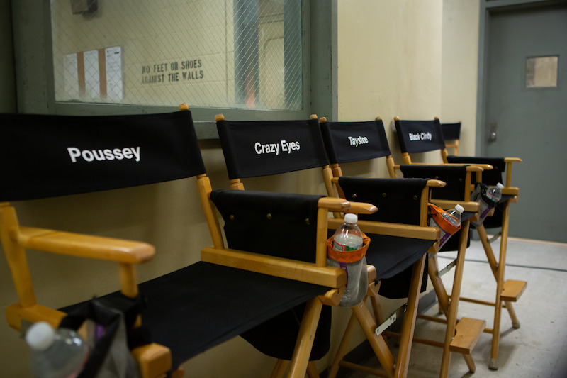 Chairs for the cast on the set of Orange Is The New Black Season 4. 
