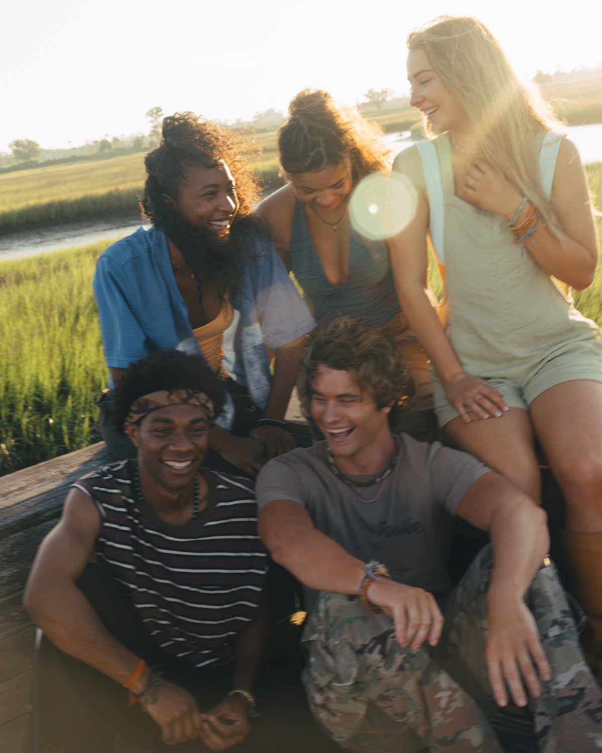 Jonathan Daviss as Pope, Carlacia Grant as Cleo, Chase Stokes as John B, Madison Bailey as Kiara, Madelyn Cline as Sarah Cameron in season 5 of ‘Outer Banks.’