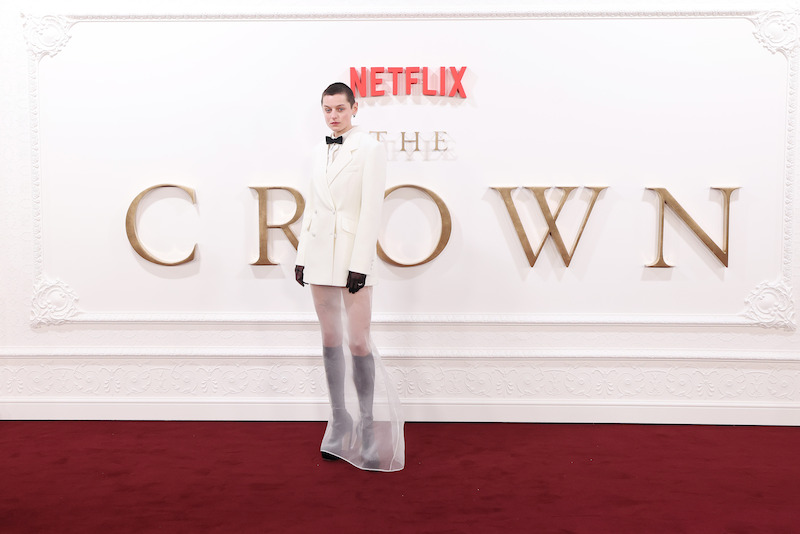 Emma Corrin attends The Crown finale celebration at The Royal Festival Hall.