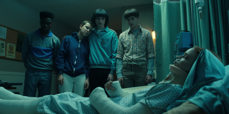 McLaughlin as Lucas, Brown as Eleven, Wolfhard as Mike, Schnapp as Will and Sink as Max - See Over 100 Photos From ‘Stranger Things’ Season 4 Volume 2