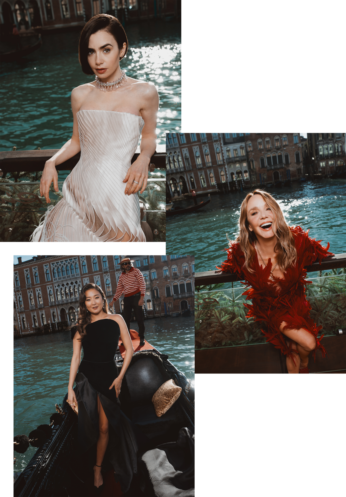 Lily Collins, Philippine Leroy-Beaulieu and Ashley Park in Venice, Italy.