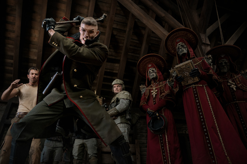 (L-R) Michiel Huisman as Gunnar, Ed Skrein as Atticus Noble and Greg Kriek as Marcus in Rebel Moon. 