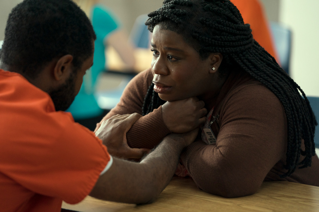(L to R) Jamaal Grant as Shawn Flowers, Uzo Aduba as Edie in episode 106 of Painkiller.
