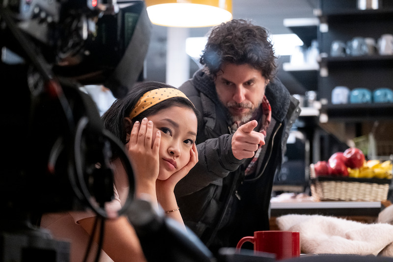 Lana Condor and Director Michael Fimognari with a camera in the foreground. 