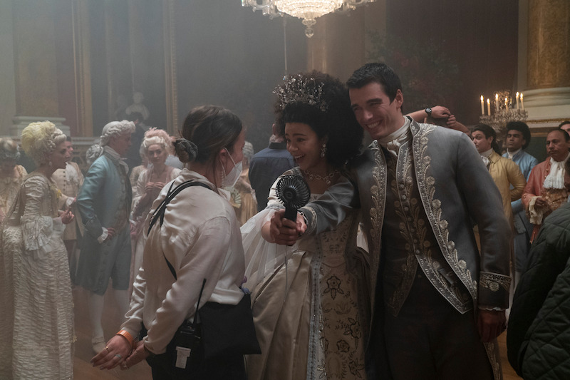 Corey Mylchreest as Young King George and India Amarteifio as Young Queen Charlotte