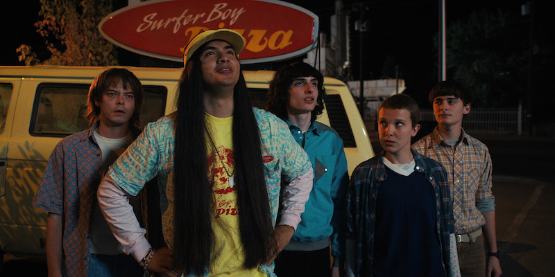 Heaton as Jonathan, Franco as Argyle, Wolfhard as Mike, Brown as Eleven and Schnapp as Will - See Over 100 Photos From ‘Stranger Things’ Season 4 Volume 2