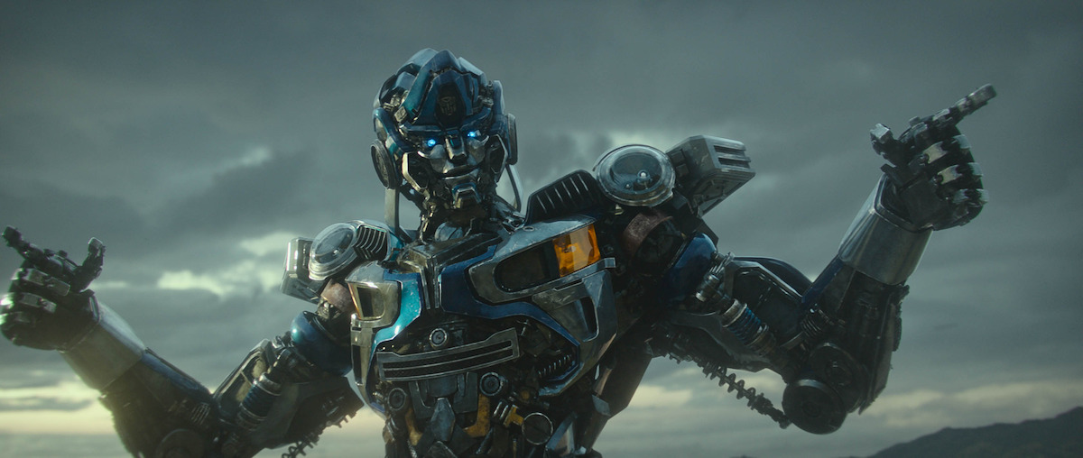 Mirage (Pete Davidson) taking action in ‘Transformers: Rise of the Beasts.’