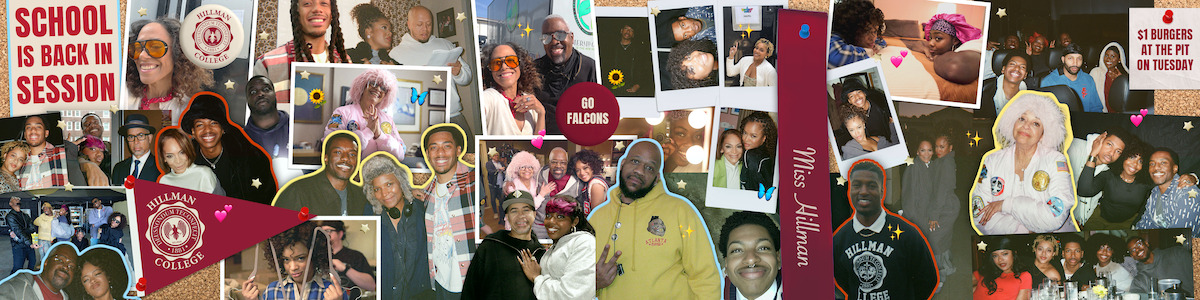 Collage of people at school events, friends and family posing and smiling, school memorabilia, signs, and candid moments in various indoor and outdoor settings, capturing a joyful and community atmosphere.