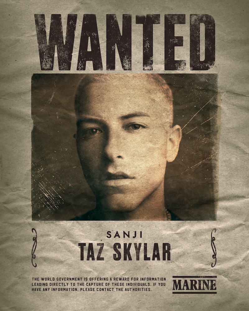 Taz Skylar as Sanji One Piece season 1 wanted poster.