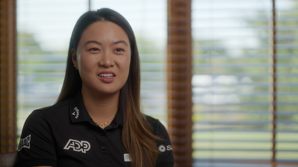 Minjee Lee sits for an interview.