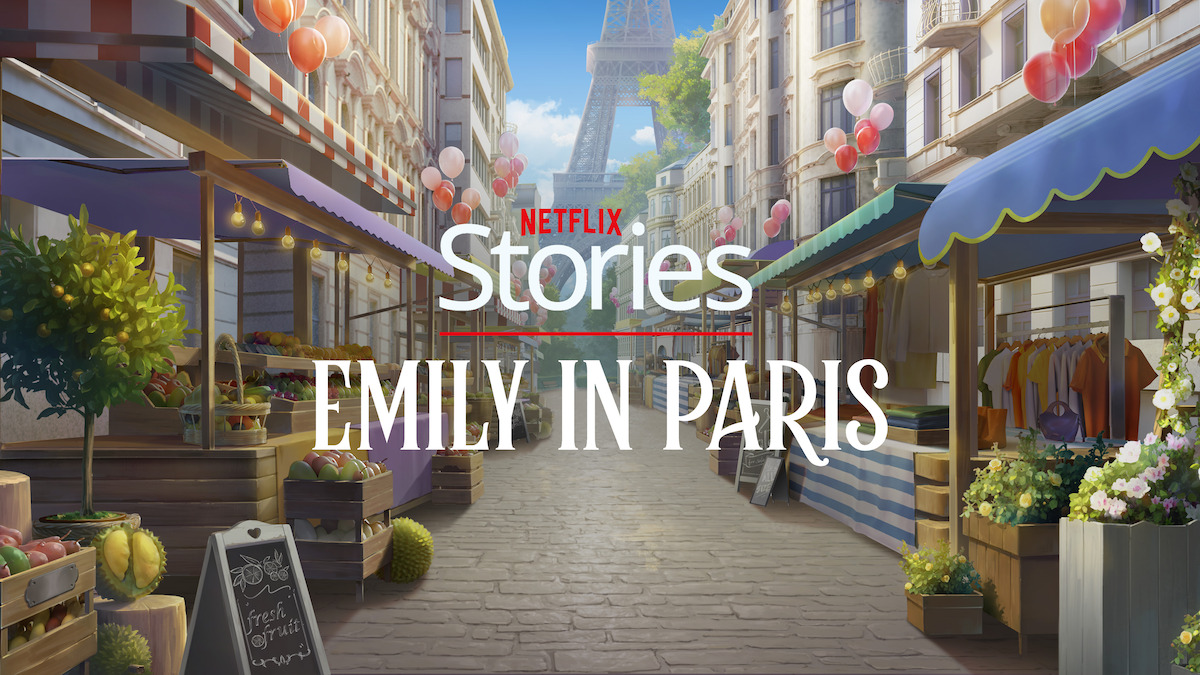 Story art for the Netflix Stories mobile game 'Emily in Paris'.