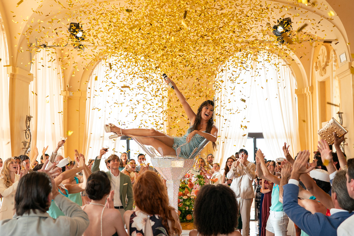 An aerial view of a field. A road runs through the upper right corner.