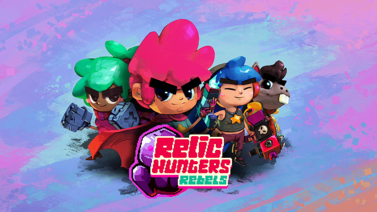 Relic Hunters: Rebels key art - the characters from the game gathered together in the center of the photo.