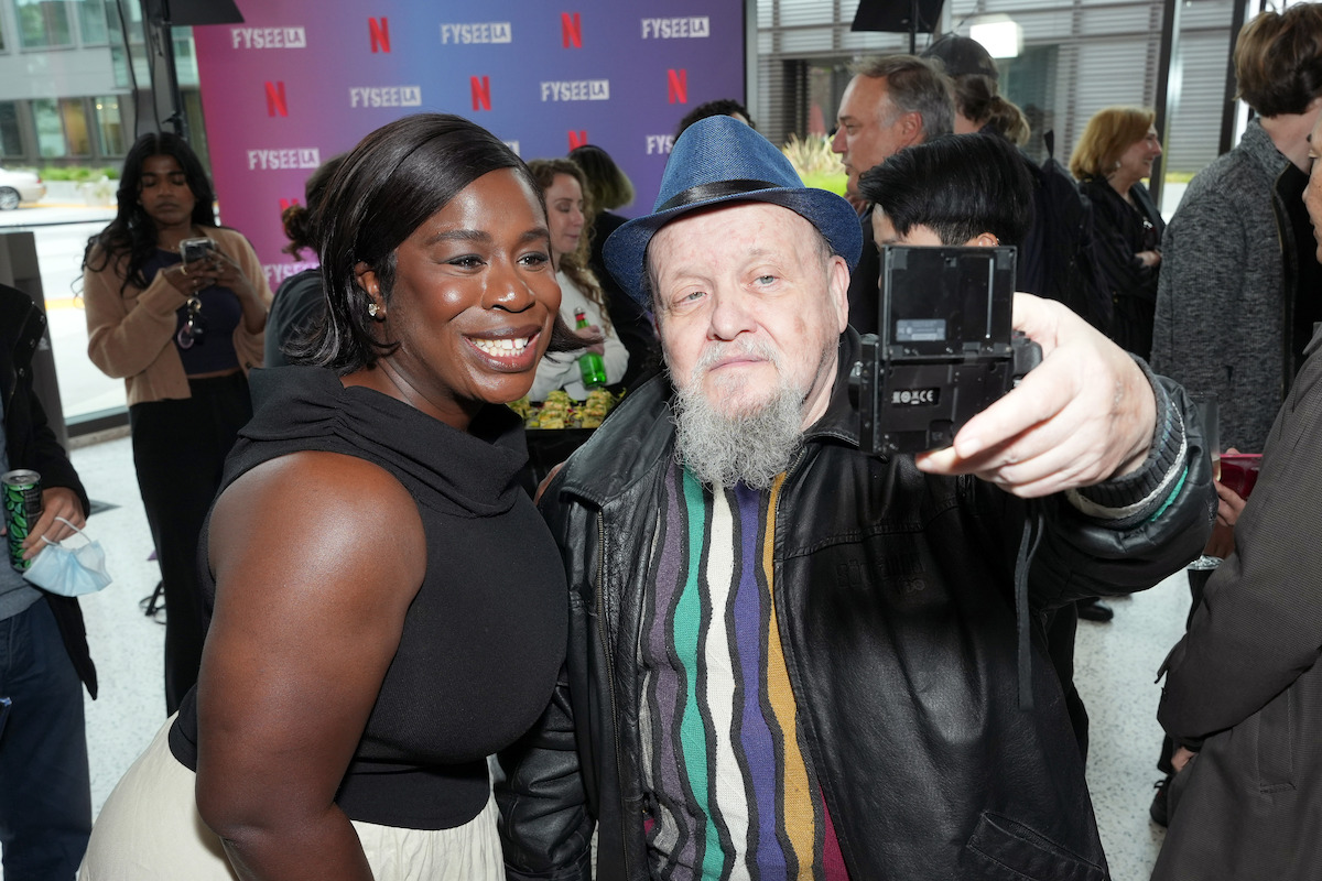 Uzo Aduba and a guest at the Netflix FYSEE: Rebels and Rulebreakers event.