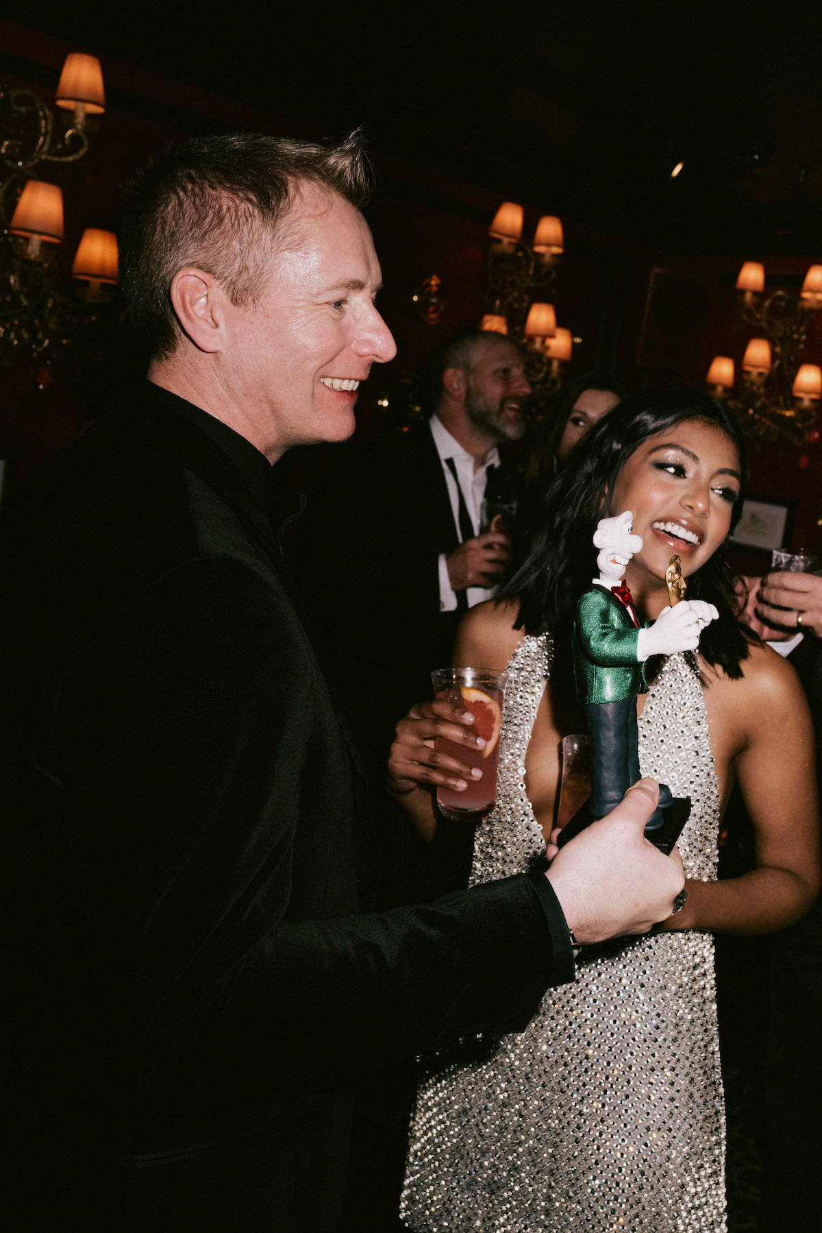 Merlin Crossingham and Charithra Chandran at Netflix’s BAFTA party