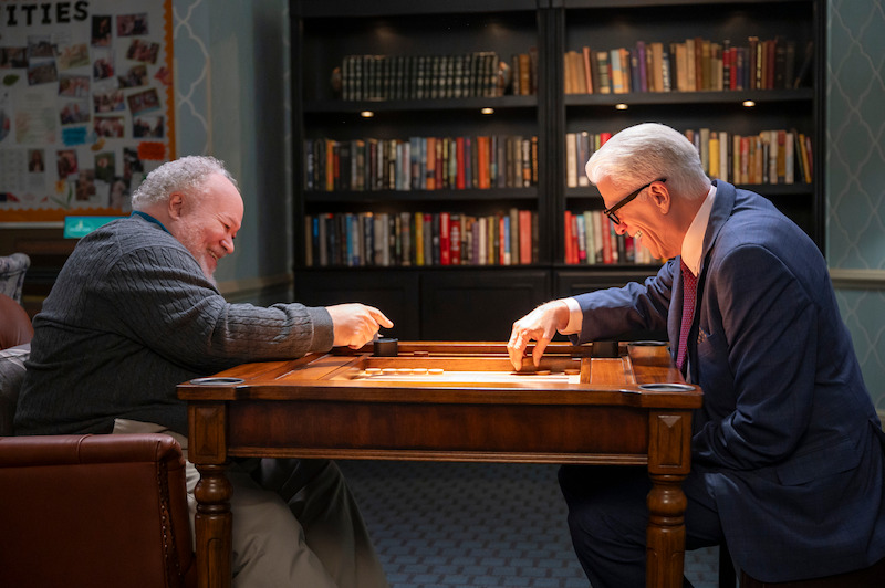 Stephen McKinley Henderson as Calbert and Ted Danson as Charles play backgammon togetherin Season 1 of 'A Man on the Inside'