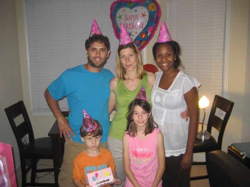 Ahmed, Rebecca, Daphney, Amina and Belel at a birthday celebration.